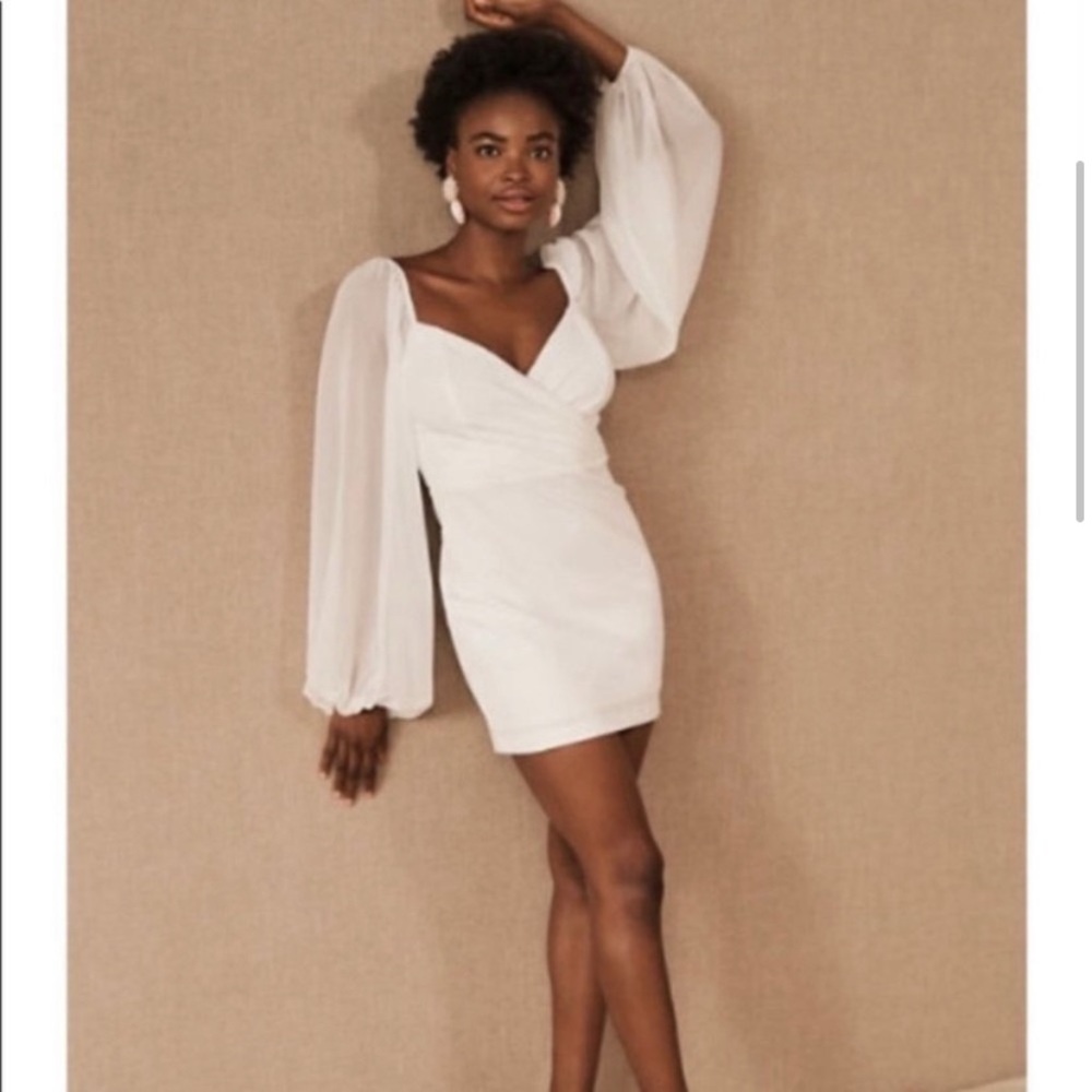 BHLDN White Mini Dress with Sheer Sleeves